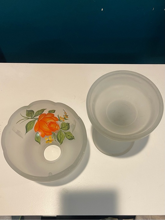 Vintage Frosted Glass Floral Fairy Lamp Style Satin Glass Candle Lamp 2 Pc main image 3